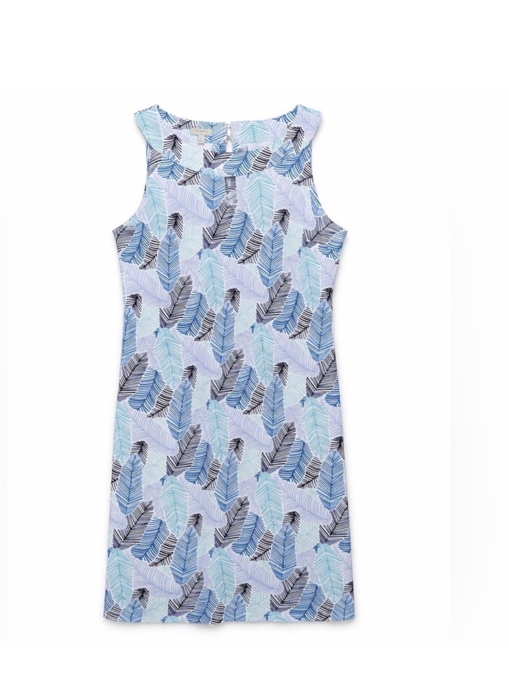 Talbots Blue and Aqua Feather-Print Sleeveless Shift Dress XL EUC
